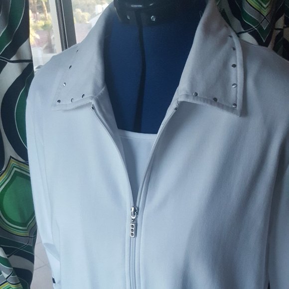 Zip up jacket white black silver stud Blast sz XL - Picture 3 of 11